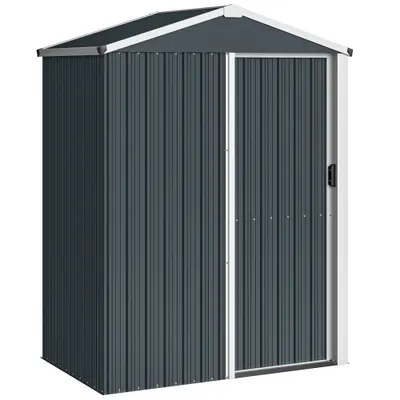 Outsunny Magazie de Grădină 1,1m² din Oțel Galvanizat, Magazie de Grădină cu Ușă Glisantă Blocabilă, Acoperiș Înclinat, Mănuși, Magazie pentru Unelte, 136x87x179 cm, Gri Închis | Aosom Romania
