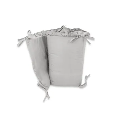 Aparatoare pentru patut, MimiNu, Cu volanase, Din bumbac certificat Oeko Tex Standard 100, 180x30 cm, Cu panglici, Colectia Royal,Grey