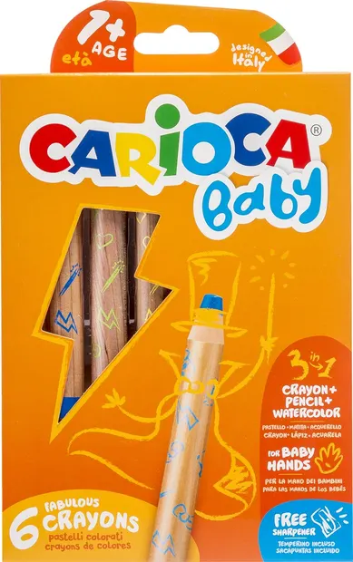 Set creioane colorate Carioca Baby 3 in 1 - 6 culori, cu ascutitoare cadou