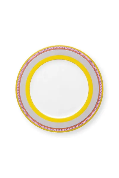 Farfurie din porțelan, Pip Studio, Stripes Yellow, 28cm, colecția Pip Chique
