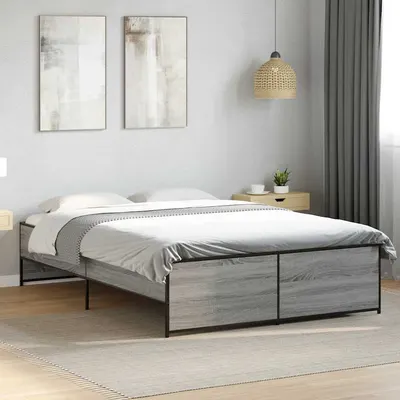 vidaXL Cadru de pat, gri sonoma, 140x190 cm, lemn prelucrat și metal