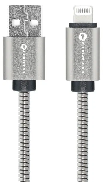 Cablu Forcell - F-Energy Metal C236, USB-A/Lightning, 1 m, argintiu