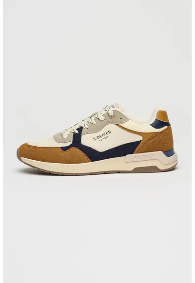 Pantofi sport low-cut cu imprimeu logo lateral - Alb/Caramel/Bleumarin