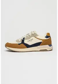 Pantofi sport low-cut cu imprimeu logo lateral - Alb/Caramel/Bleumarin