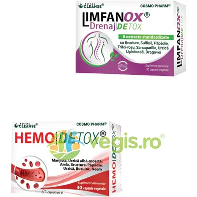Pachet Hemodetox 30cps vegetale + Limfanox Drenaj Detox 750mg 30cps