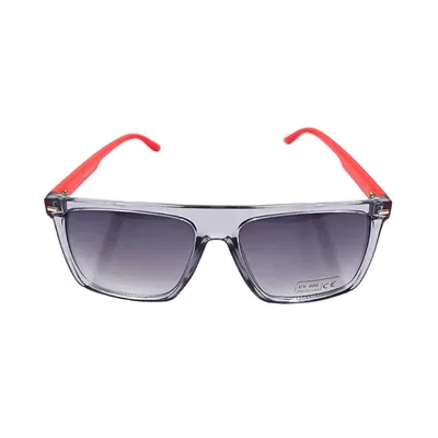 Ochelari de soare, bărbați, Aristo, ramă transparentă, brațe roșu neon, formă rectangulară sport, lentile gri degrade, protecție UV 400