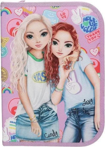 Penar cu rechizite Depesche TopModel Girl Power - Candy And Lexy, 1 fermoar și 2 aripi