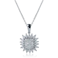 Lant cu pandantiv din aur alb cu diamante baguette si paer de 0.78ct