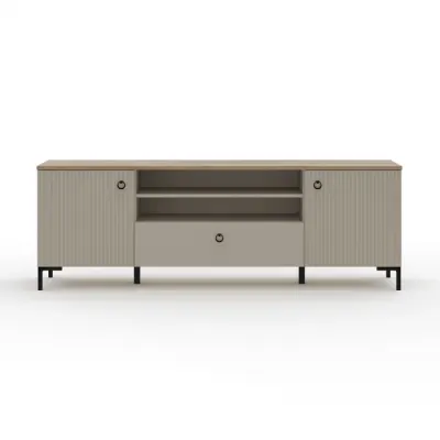 Comoda TV DOMINICA, 2 usi, 1 sertar, taupe + stejar silverjack, 184x41x63 cm