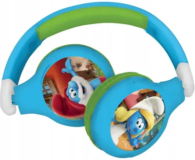 Căști pentru copii Lexibook - Strumfii, 2, wireless, albastre/verzi