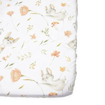 Cearceaf cu banda elastica pentru pat copii Kerstin Fairytale Mouse, 100 bumbac, pentru saltea 120x60 cm