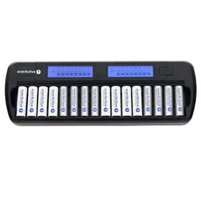 Incarcator acumulatori Ni-Mh, display LCD cu 16 canale, EverActive