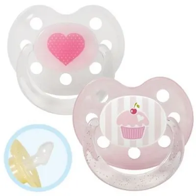 Suzeta din silicon cu inel Baby-Nova - marimea 1, inimă și cupcake, 2 bucăți