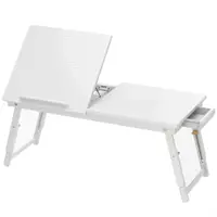 HOMCOM Masă de pat pliabilă și reglabilă, blat pentru laptop din bambus cu înclinare 83,5x33x34cm alb | Aosom Romania