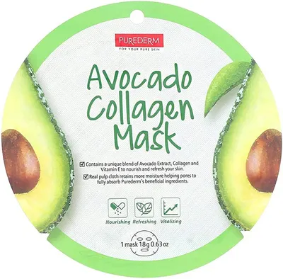 Purederm Mască de față folie Avocado Collagen, 18 ml