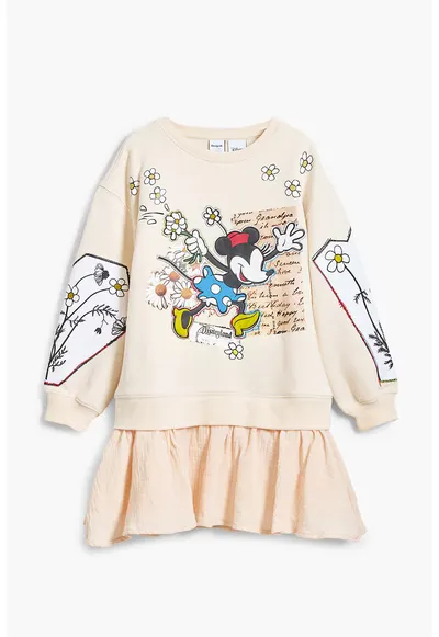 Rochie de bumbac cu design Mickey Mouse - Negru/Bej deschis
