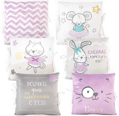 Set 6 perne Amek Toys - Apărătoare pentru pătuț, 180 x 30 cm, pisicuță