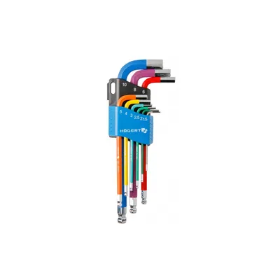 set de chei hexagonale din 9 piese, cu brat lung, cu coduri de culori