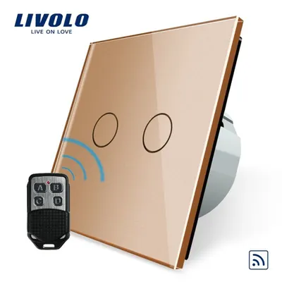 Intrerupator dublu, wireless RF + telecomanda tip breloc Auriu
