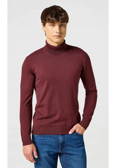 Pulover Barbati - Turtleneck - Regular Fit - Fara Inchidere - Guler Inalt - Maneci Lungi - Fara Buzunare - Bumbac - Rosu - Visiniu