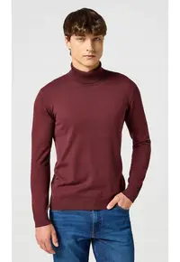 Pulover Barbati - Turtleneck - Regular Fit - Fara Inchidere - Guler Inalt - Maneci Lungi - Fara Buzunare - Bumbac - Rosu - Visiniu