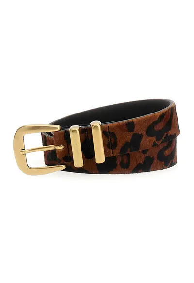 Curea din piele cu par scurt si animal print - Maro inchis/Maro scortisoara