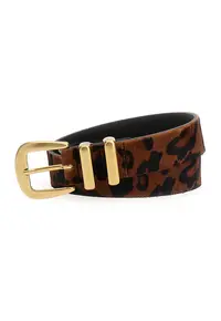 Curea din piele cu par scurt si animal print - Maro inchis/Maro scortisoara