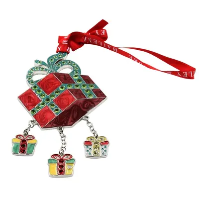 Decorațiune metalică de Crăciun în cutie elegantă, Bailey & Brooke, Ornament premium cu email și cristale