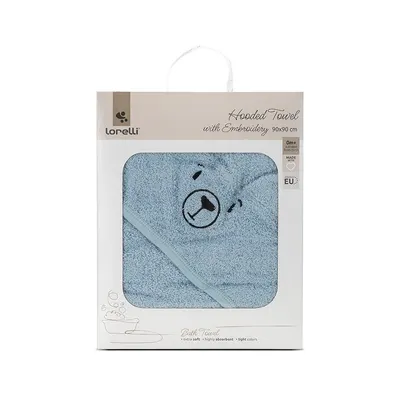 Prosop de baie cu gluga si broderie 90 x 90 cm din bumbac 0 luni+ Soft Blue