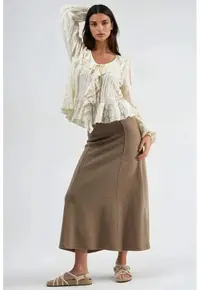 Fusta maxi croi in A - talie inalta - maro - textil