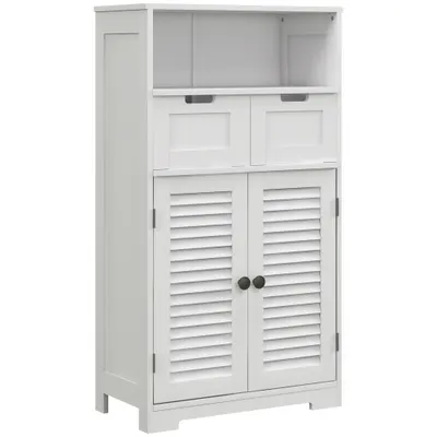 kleankin Mobila de baie dulap 2 uși raft ajustabil 2 sertare niche 61 x 30,5 x 109,5 cm alb | Aosom Romania