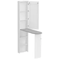 HOMCOM Dulap cu Masă de Călcat Pliabilă Economisitor de Spațiu cu Oglindă, Dulap Multifuncțional cu 6 Compartimente, 2 Cârlige, pentru Spălătorie Baie, 107x35x174 cm, Alb | Aosom Romania