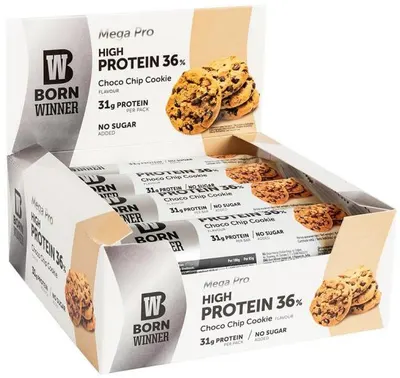 Mega Pro Protein Bar, ciocolată cu bucăți, 12 bucăți, Born Winner