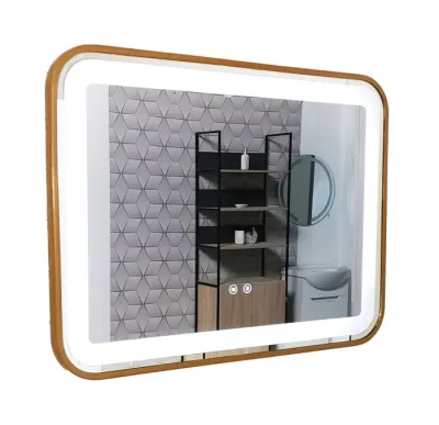 Oglinda cu iluminare LED si functie dezaburire, MD4, rama aurie, 80x60 cm