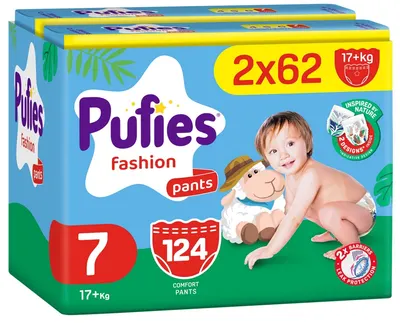 Scutece chiloței Pufies Fashion - Extra Large Plus, mărimea 7, 124 buc, 17+ kg, Mega Pack 2