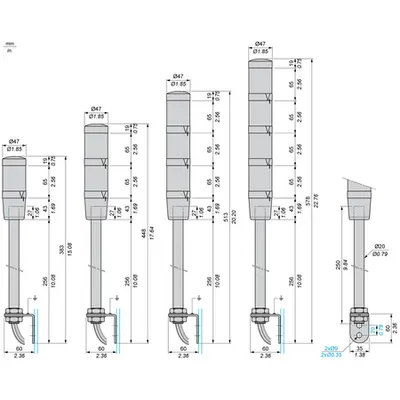 Indicator baterie cu buzer + 3 unitati iluminate, Ø45mm, 24VAC/DC
