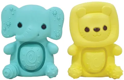 Set de jucării dentiție din silicon pentru bebeluși Infantino – Elefant și leu, 2 bucăți