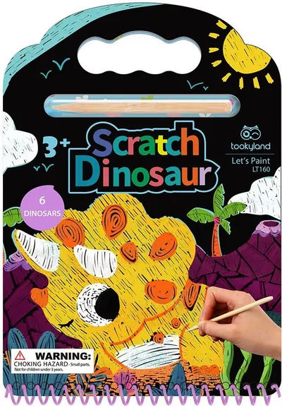 Carte de razuit Tooky Land - Dinozauri, cu stilou de lemn