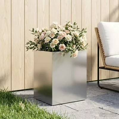 vidaXL Vază pentru Grădină Argintiu 40 x 30 x 50 cm Oţel inoxidabil