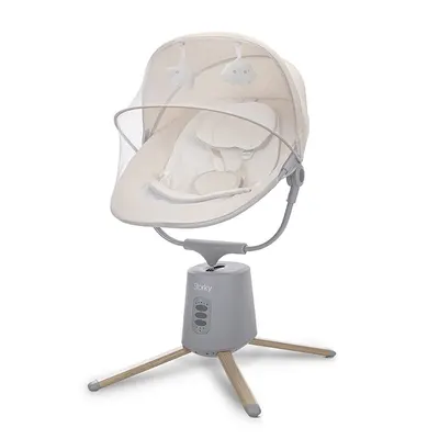 Leagan electric pentru bebelusi Storky Beige, bluetooth, telecomanda, 5 viteze de leganare, potrivit 0-6 luni