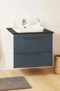 Set Baza front MDF si Lavoar seria 633, suspendata, cu sertare, 60 cm, antracit