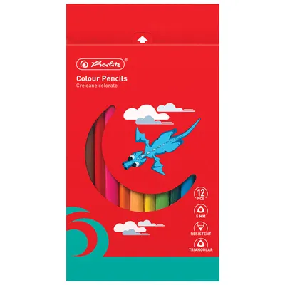 Creioane color triunghiulare, mina 5mm Jumbo, 12buc/set, Herlitz