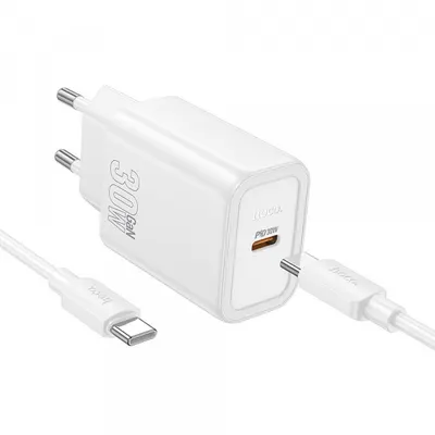 Incarcator Retea Cu Cablu USB-C HOCO N62, 30W, 3A, 1 x USB-C, Alb