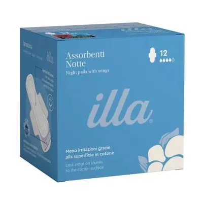 Absorbante noapte bumbac, 4 picaturi, Illa, 12 buc