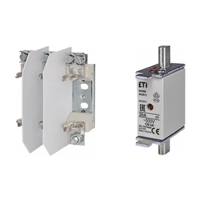 Pachet Protectie Circuit Trifazat: Soclu Siguranta Fuzibila NH00/NH000 3P (M8/M6), Siguranta Fuzibila NH000 gG 20A 500V