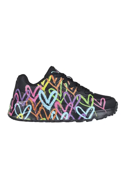 Pantofi sport cu imprimeu cu inimi Uno Lite - Negru