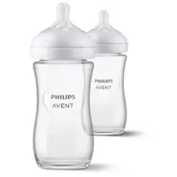Biberon anticolici, Philips Avent, Din sticla, Natural Response, 240 ml, 1 luni+, 2 bucati, Alb