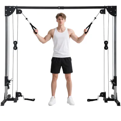SPORTNOW Aparat de antrenament cu dublă pârâie vis-a-vis crossover, încărcare liberă cu haltere 2 x 50kg dim. 245L x 85l x 207H cm | Aosom Romania