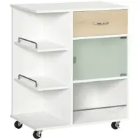 HOMCOM Carucior de bucătărie insulă centrală de bucătărie cu roți pivotante 360° rafturi cu bariere 65 x 39 x 80 cm alb | Aosom Romania