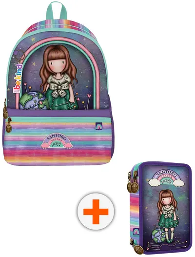 Set școlar Santoro Gorjuss Be Kind To Our Planet ghiozdan și penar cu accesorii